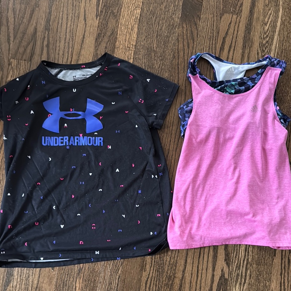 Under Armour Kids Black and ADIDAS Pink Shirt Set